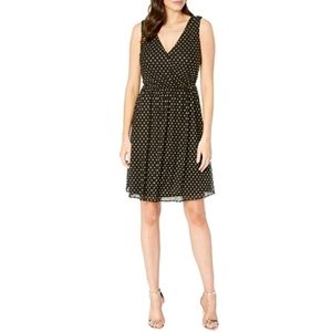 NWT Womens Nine West Black Sleeveless Charmeuse Gold Polka Dot Dress Size 10